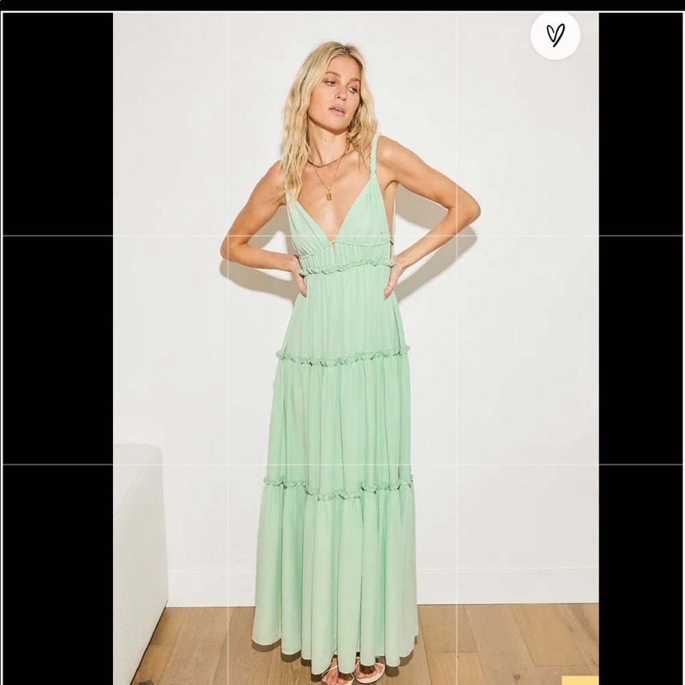 Lulu’s Show Your Affection Mint Green Tiered Ruffled Maxi Dress Sz XS